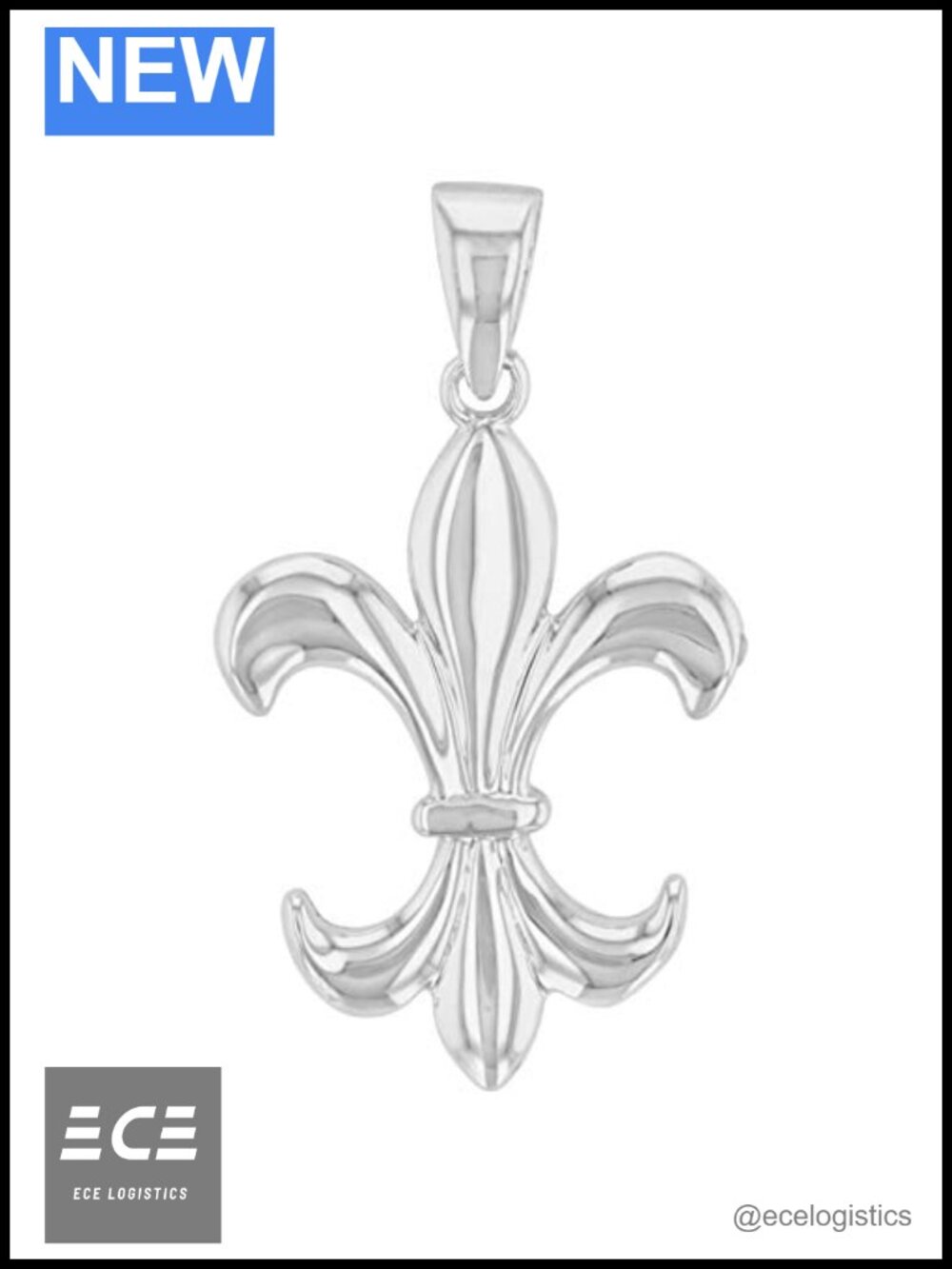 Solid 14k White Gold Fleur de Lis Charm Pendant Handmade